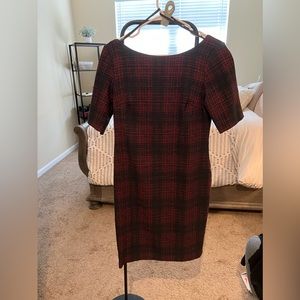 CALVIN KLEIN Womens Maroon Plaid dress